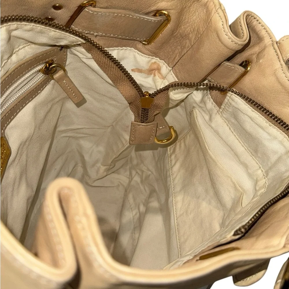 Genuine‎ Leather Tan and White Women's Shoulder Bag